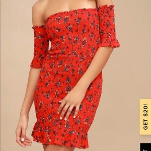 Red Floral Print Off-the-Shoulder Bodycon Dress